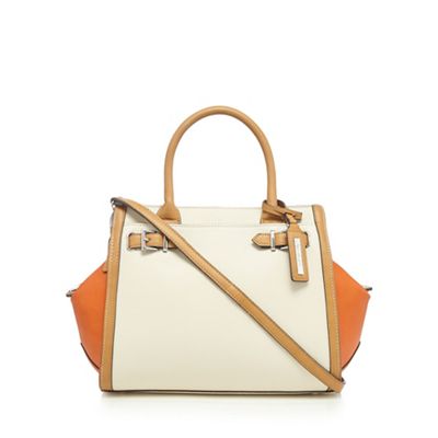 Cream and orange buckle detail large winged tote bag